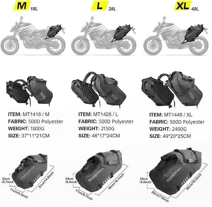 Alforjas impermeables para moto Rhinowalk 48L negras miniatura 2