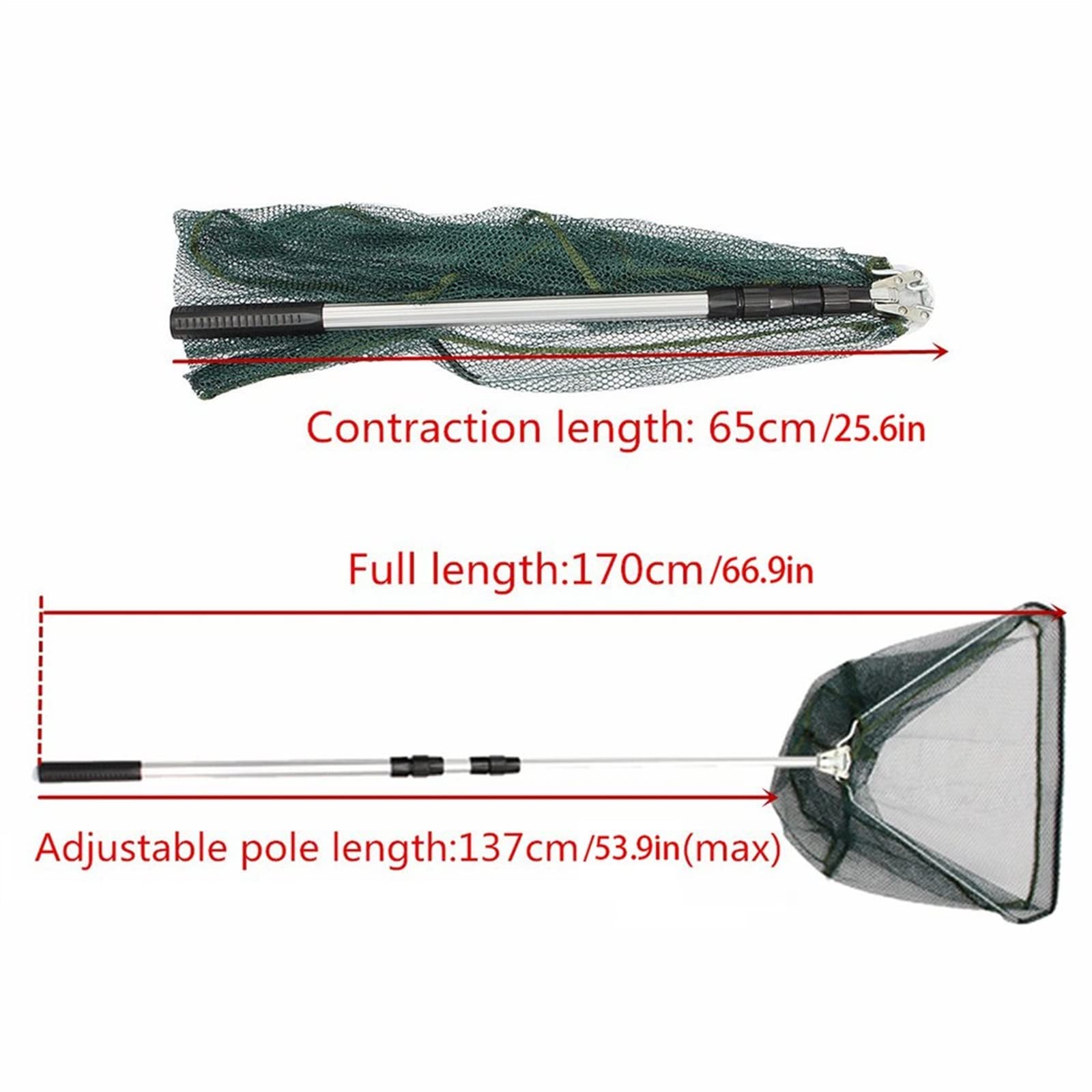 SISWIM Fischkescher 170 cm zusammenklappbare Fischernetze, Aluminiumlegierung, Angelgeräte, kleine Netze, faltbar, Kescher, Stangenguss, Netzwerkfalle Fischnetz