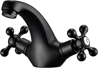 Peppermint Basin Mixer Tap Victorian Black Bathroom Taps with Dual Cross Lever, Traditional Bathroom Sink Taps Vintage Swan Neck Basin Taps, Matte Black