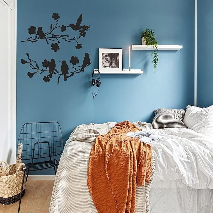 Image of BLIND SHOP 2 Pieces Metal Birds Wall Art Decor on Branch Metal Birds Silhouette for Home Decor | Wall Sculpture Home Decoration | Metal Art | Metal Wall Art (40x18x1.5 Cm)