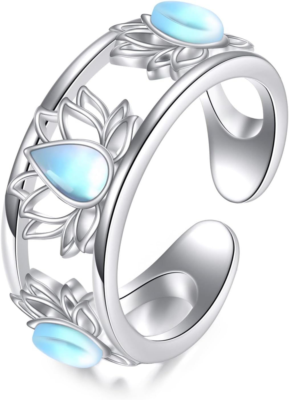 Flower Open Ring for Women Sterling Silver Plumeria/Poppy Flower Adjustable Ring Jewelry Gifts Size 7