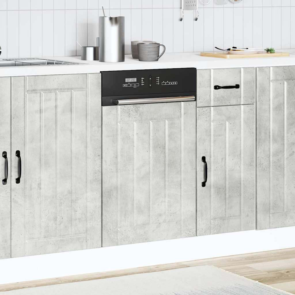 Pannello frontale Lucca per lavastoviglie, 45 x 1,5 x 67 cm, in legno, pannello frontale per lavastoviglie parzialmente integrata, colore grigio cemento, design moderno da cucina