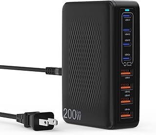 USB C Charger Block, 200W 8 Port USB C Charging Station, GaN Type C & A Charger Fast Charging Desktop Hub PD Block Laptop Adapter for Apple iPhone Air 17 16 15,iPad Pro/Air/Mini,MacBook Pro/Air,Galaxy