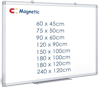 maxtek Magnettafel Whiteboard 60 x 45cm, Pinnwand Magnetisch mit Aluminiumrahmen, Trocken Abwischbar Magnetwand, Einfach zu Montieren und Leicht Aufhängen