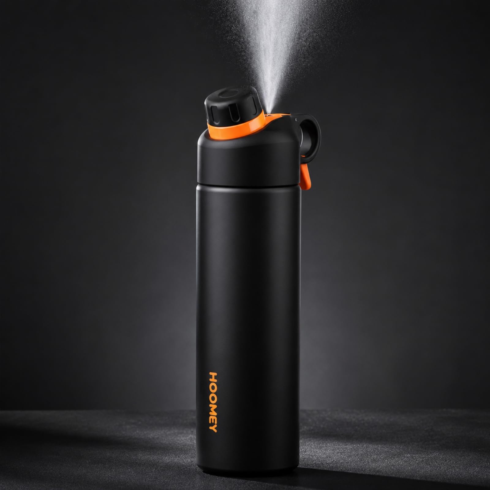 Bolla Agua con Pulverizador Portátil Bolla Agua Acero Inoxidable sin dor Vaso Térmico para Estudians, Depor, Uso Diario, Negro