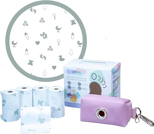 Dispensador de bolsas de pañales portátil rosa, 100 bolsas de pañales perfumadas y compostables con aroma a rosas, bolsas de basura para pañales a