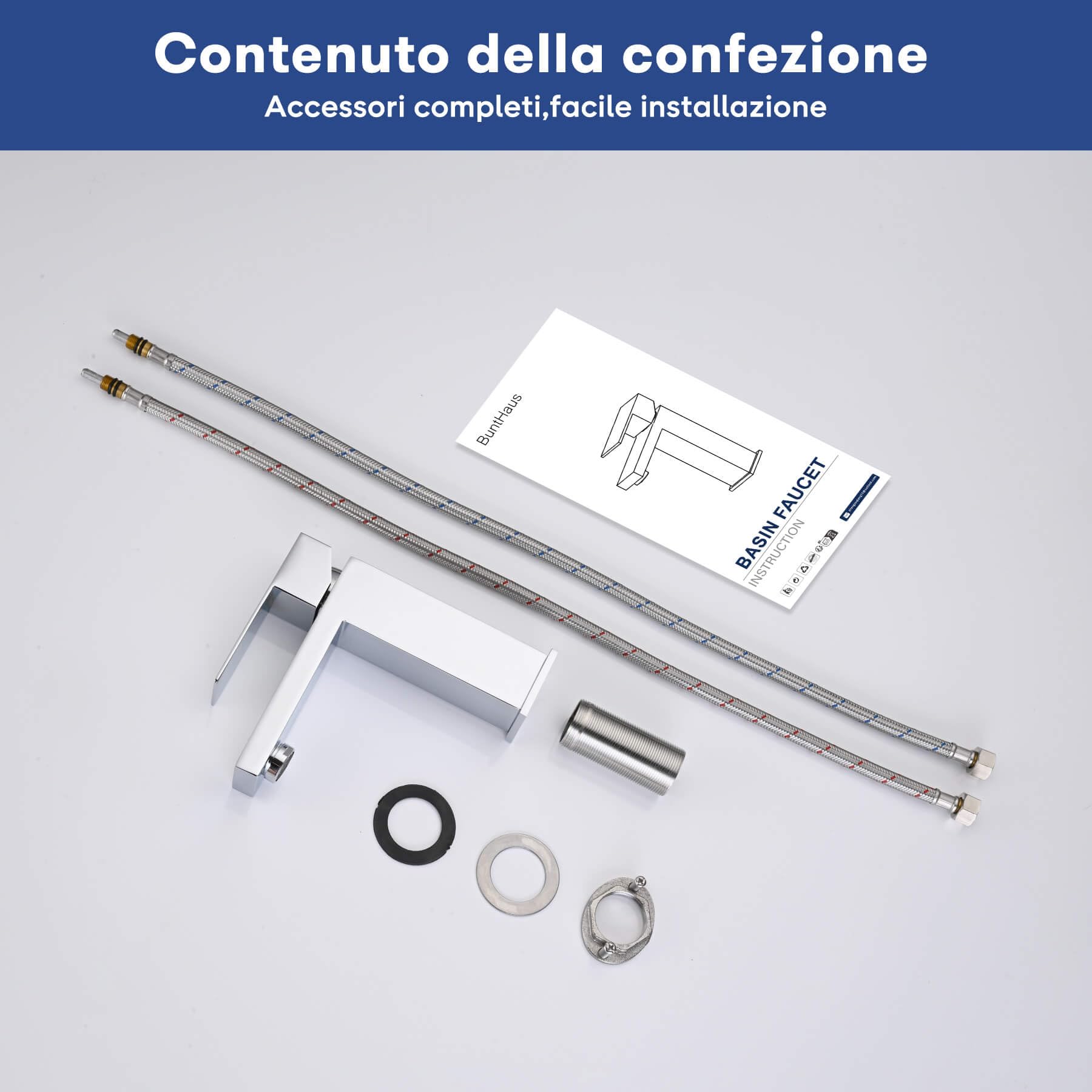 Rubinetto Lavabo Monoleva Cromo Miscelatore Monocomando per Bagno con Altezza del Beccuccio di 110 MM con Aeratore Anticalcare e Cartuccia Ceramica, Design Moderno, Senza Piombo