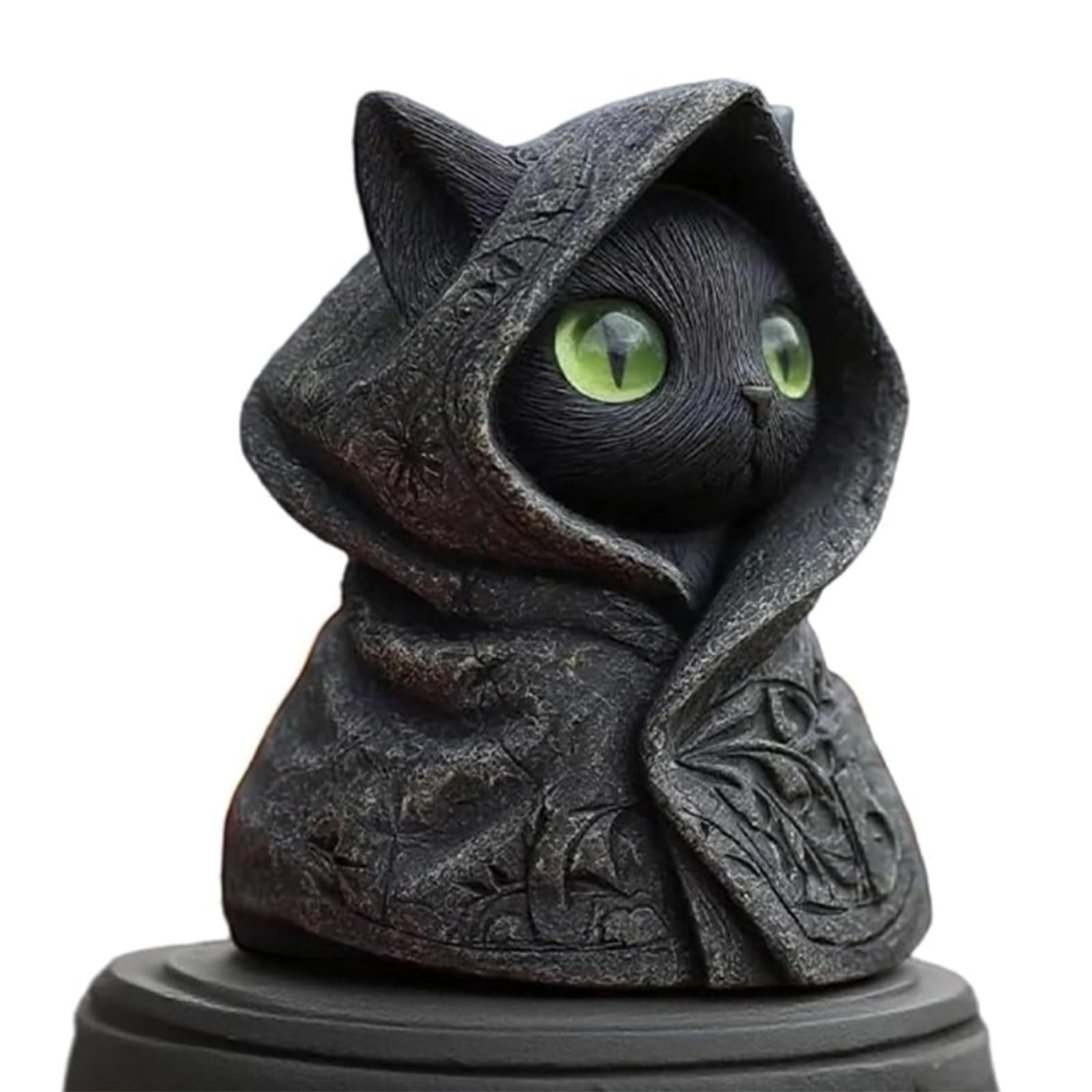 Uqezagpa Statue with Night-Glow Kitten, Resin Hooded Figurine for Halloween & Home Decor Black Ornament