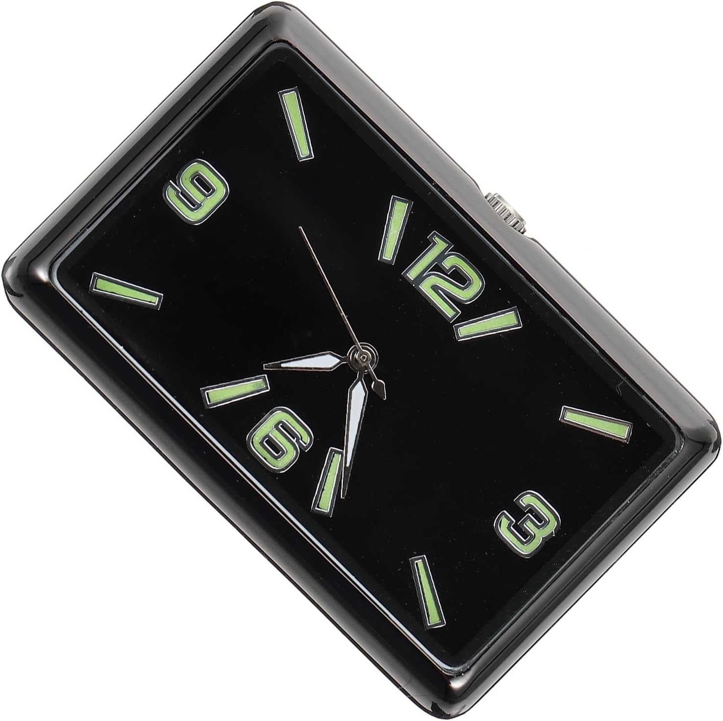 Healeved Car Dashboard Mini Analog Clock Square Fluorescent Black Dial Adhesive Tiny Clock for Car Interior Decoration