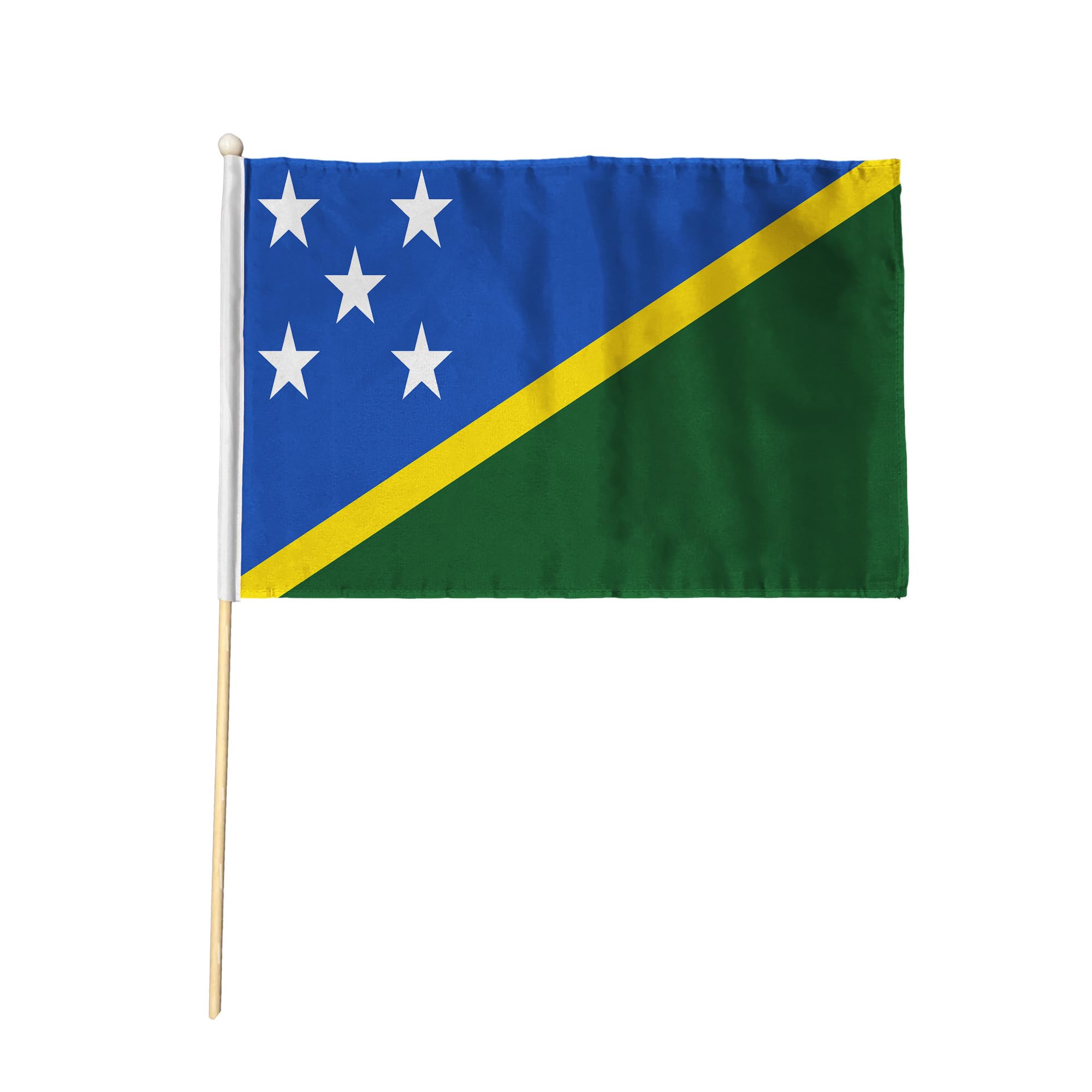 Flagtex Solomon Islands Pack of 6 Hand Waving Flag (18x12 Inch Large) - Premium Wooden Stick Hand Flag Big Size Natural Wood Pole Pacific Island Blue Green Yellow Stars Flag Events