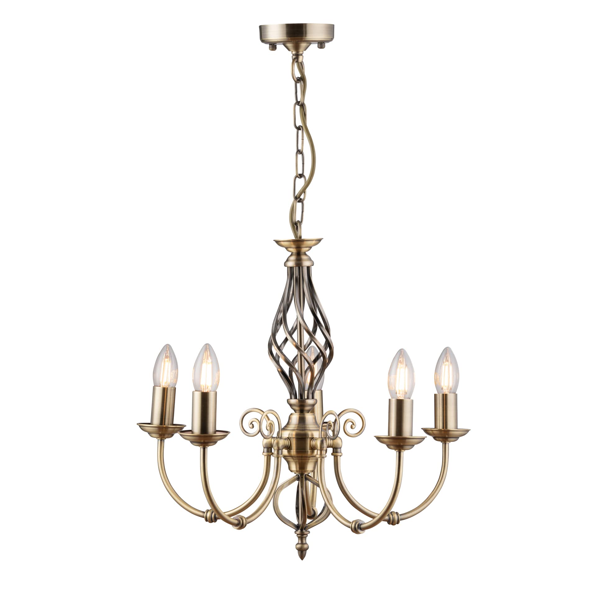 Lighting Supermarket Antique Brass Kingswood Barley Twist Traditional 5 Light Ceiling Pendant