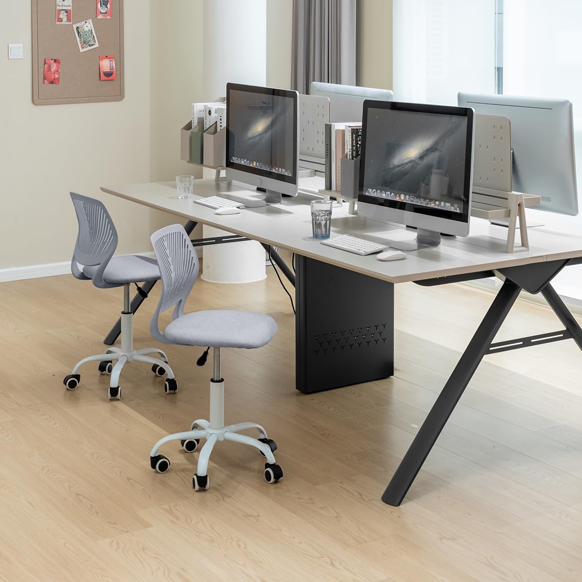 FurnitureR Ergonomiczne krzesło z regulacją wysokości, do domu, biura, gabinetu, jasnoszary, plastikowy, ciemnozielony, 38 cm x 39 cm x 75-85 cm