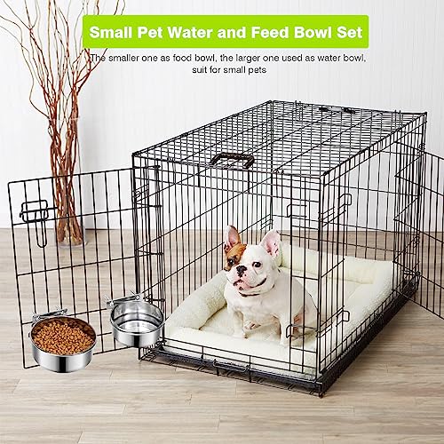 2 Pcs Small Pet Dog Food Water Bowl for Cage Stainless Steel Non-Spill Kennel Hanging Cats Pets Bowls with Clamp Holder Crate Feeder Dish for Small Dogs Pets (4.7x1.9'' & 3.9x1.7'') - Image 4