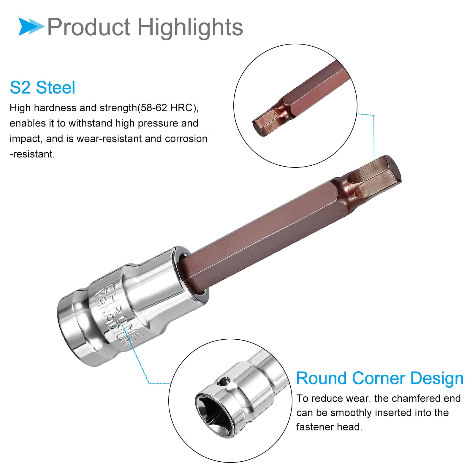 CoCud Hex Impact Bit Socket, 1/2" Drive x 8mm S2 Steel CR-V Quick Change Hex Tamper Proof Socket Impact Bit Screwdriver Sockets Adapter - (Applications: for Fastening Screws), 1-Pieces - Image 4