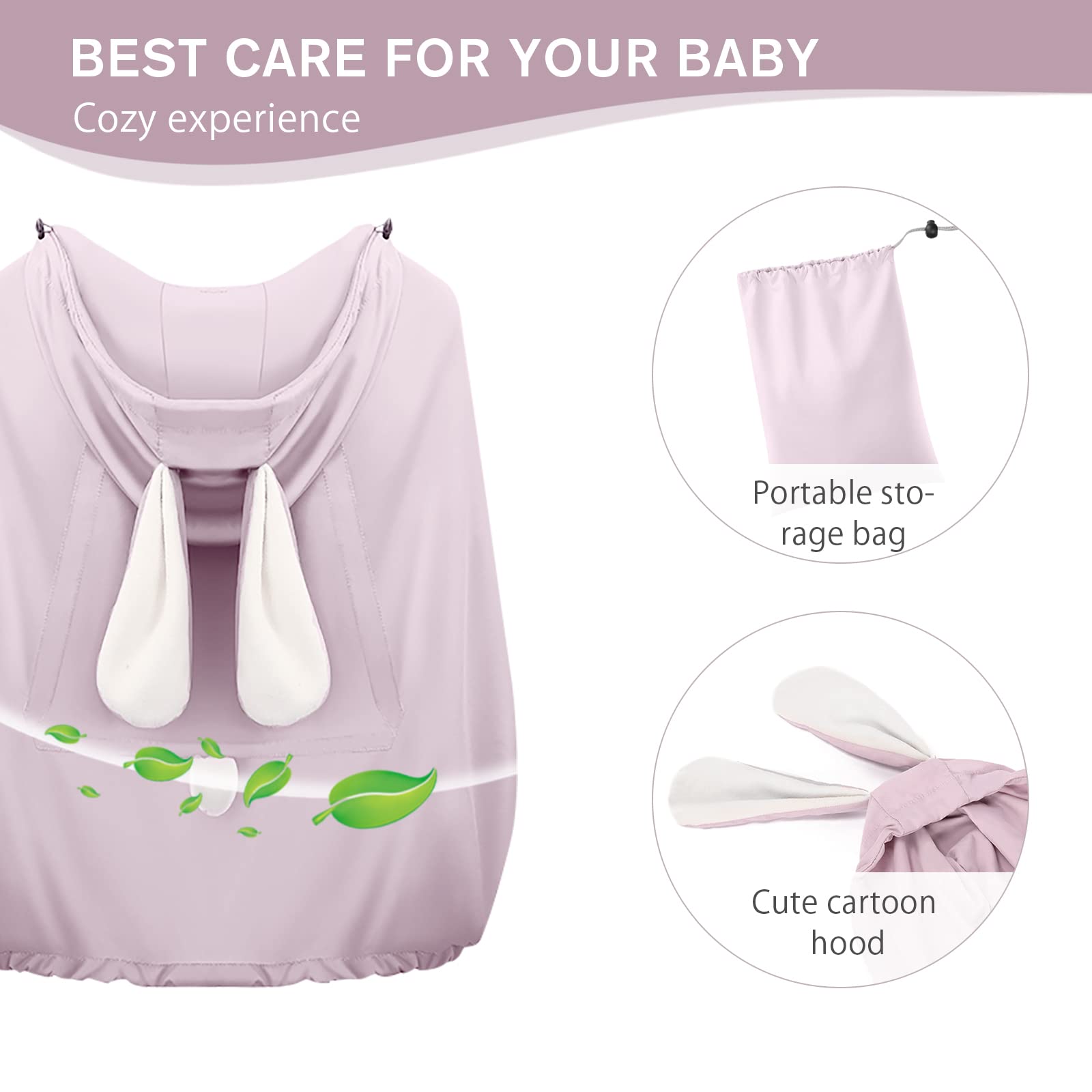 SONARIN Copertina per Marsupio Protettivo dal Sole,Universale Copri Marsupio Cover Traspirante per Fascia Portabebè Incappucciato Copertura Mantello A Prova di Vento con Tasca(Rosa)