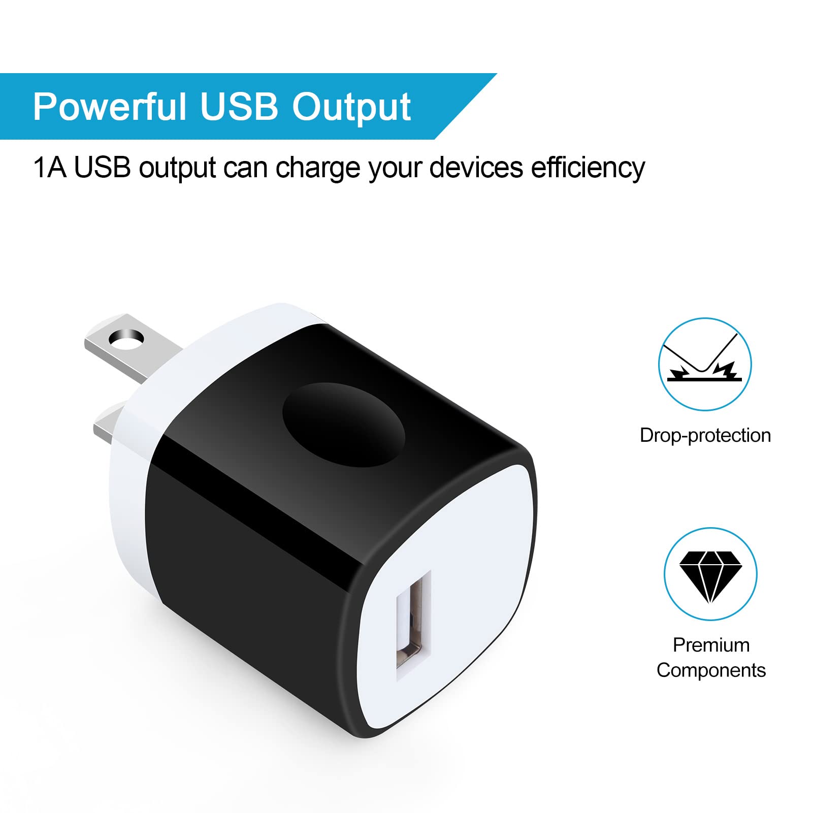 One Port USB Wall Charger,Charging Block,5Pack Travel 1A USB Charger Cube Brick Charger Boxes for iPhone 14/13/12/11/Xs Max/X/8 Plus/7/6S Plus,Samsung Galaxy S10e S10 S9 S8 Plus/S7/Note 9/8,LG G8 G7