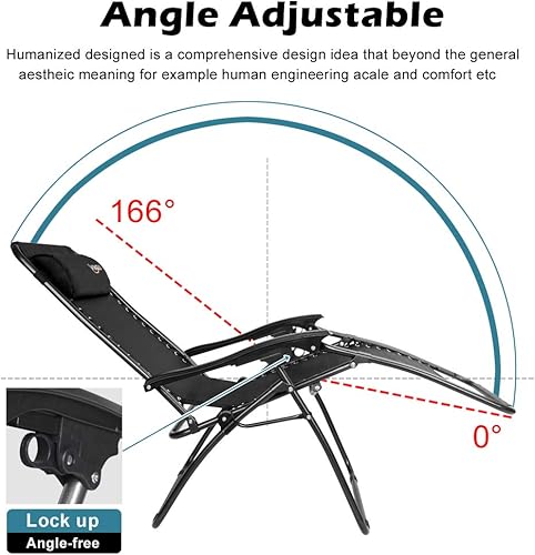 Miniatura 5 de VINGLI Juego de 2 sillas de gravedad cero mejoradas, sillas reclinables plegables para patio trasero, piscina y jardín