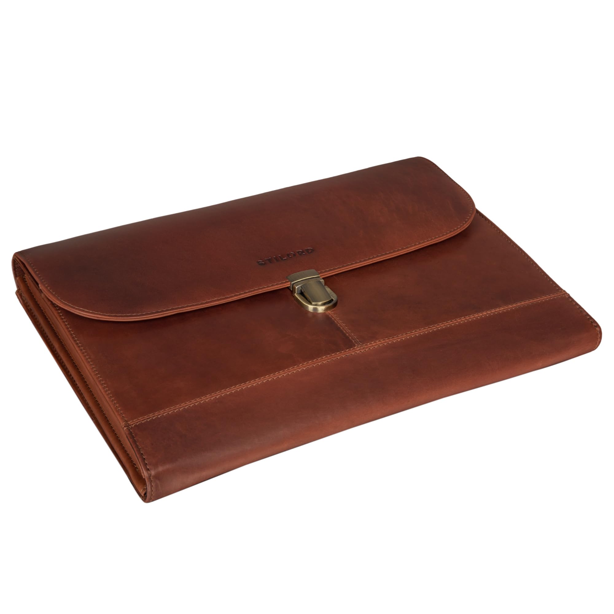 STILORD Duncan Laptoptasche Leder 15 Zoll ideal für 13,3-15 Zoll MacBooks für Surface Pro Book Aktenmappe Dokumentenmappe Echtleder aufsteckbar Farbe:Cognac - braun