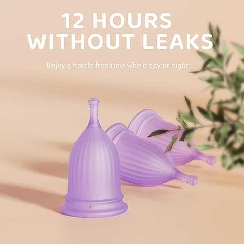 Miniatura 3 de Copas menstruales  Juego de 3 tazas reutilizables de silicona suave para el período 1 pequeño 1 mediano y 1 grande morado