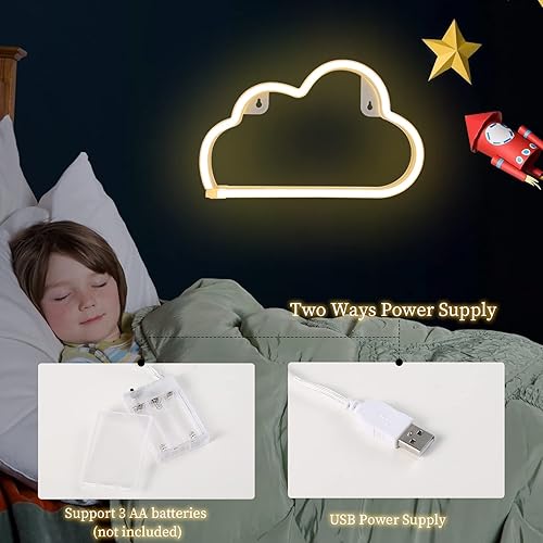 Miniatura 6 de Letreros de neón de nube, luz LED de neón de nube para decoración de pared, funciona con pilas o USB, luces de pared para dormitorio, estética,