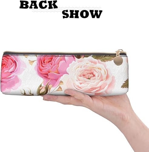 Miniatura 3 de Hermoso estuche para lápices de rosas rosadas, bolsa portátil triangular blanca con cremallera para adolescentes, suministros estacionarios, pequeña