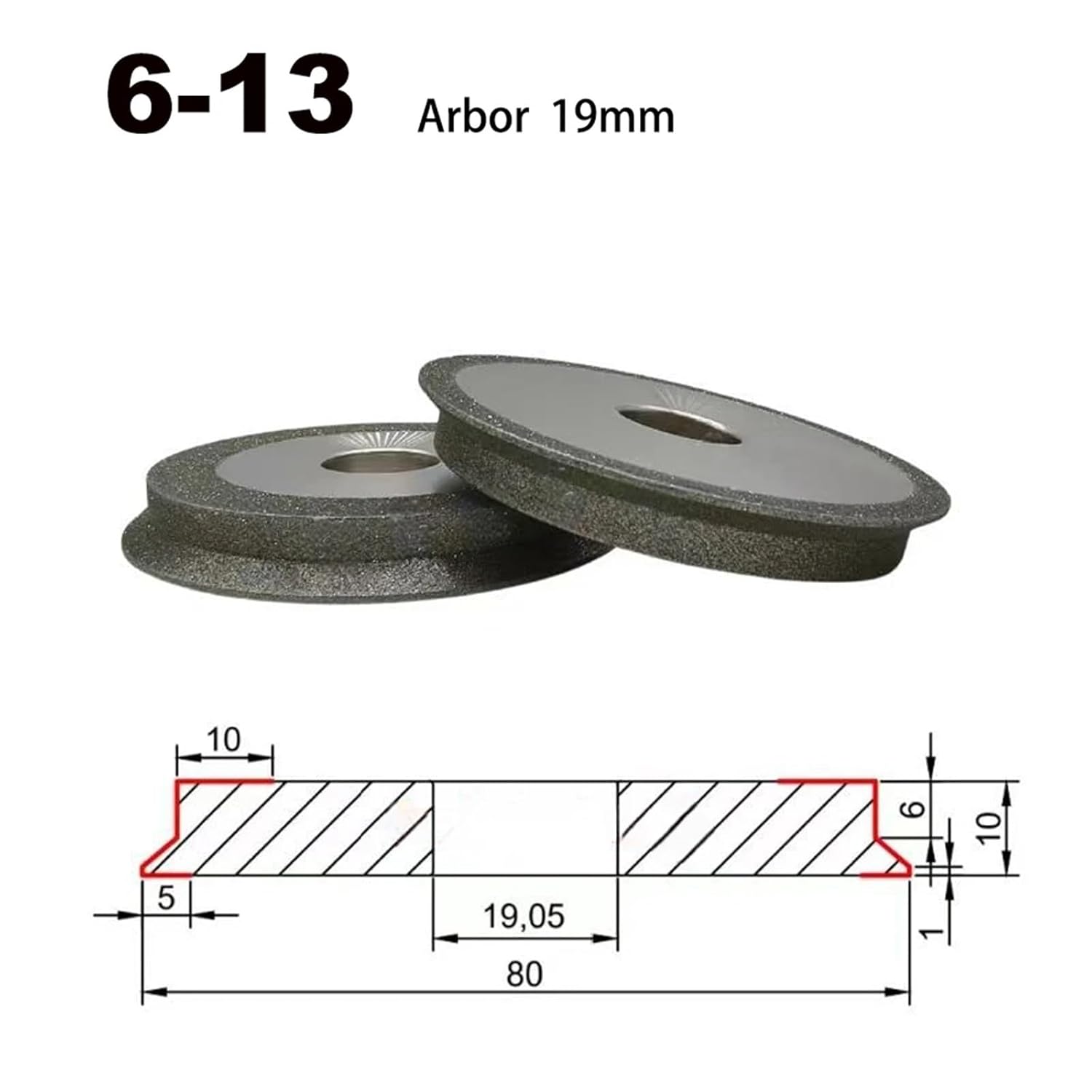 MR 20G 78-125mm CBN Grinding Wheel SDC Grinding Circle 230 Grit Grinder for Carbide Metal Tungsten Steel Milling Cutter(6-13 H19.05mm SDC230)