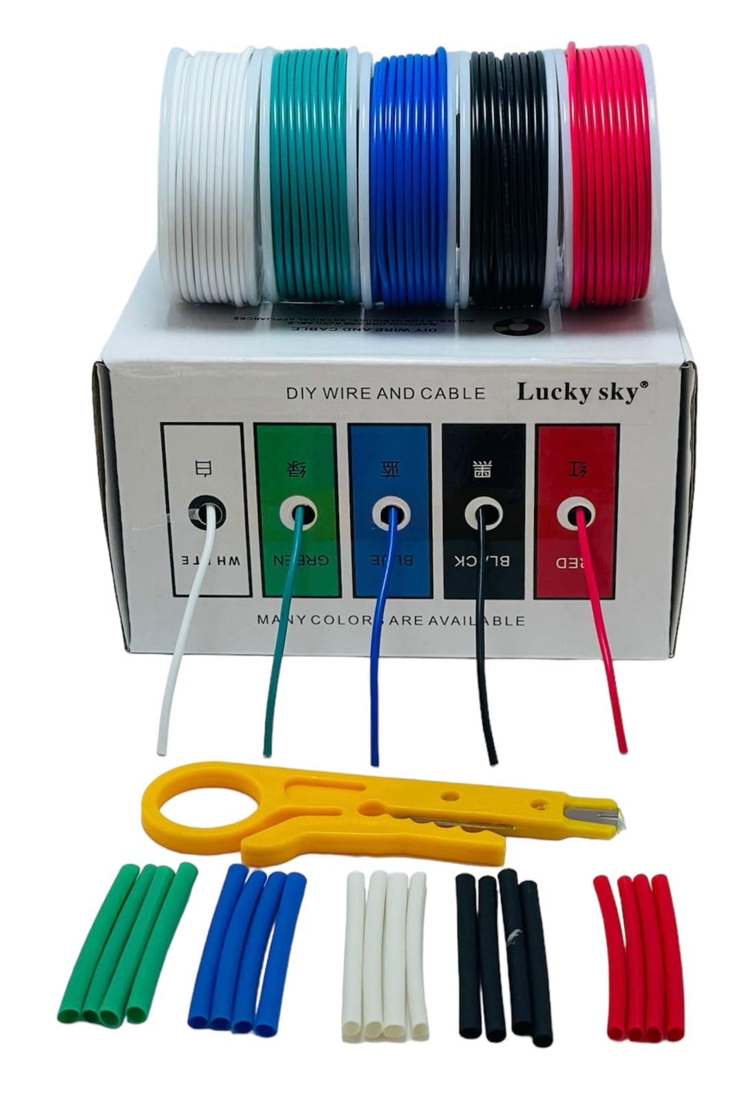 Lucky Sky24AWG 15Meter 49Feet Solid Wire-Solid Wire Kit 5 Red, Black, Green, Blue, White spools 24Gauge Jumper Wire- Hook up Wire Kit.(Each 15Meter)