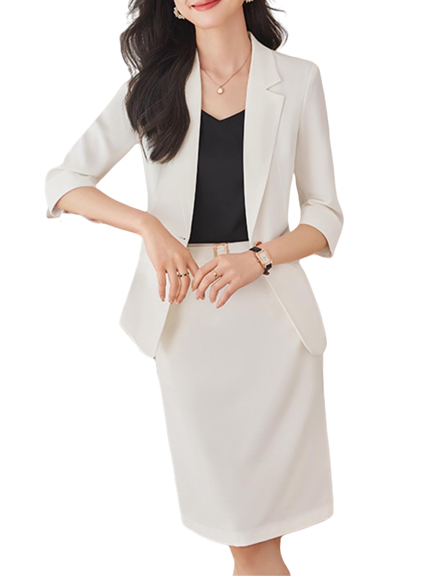 Womens Business Skirt Suit Set 2 Piece Formal Casual Office Work Jacket Blazer Pencil Skirt Outfits