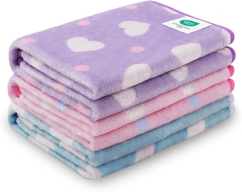 Manta para Cães e Gatos de Flanela com Estampa de Patinhas, Ultramacia, Roxa/Rosa/Ciano, Tamanho Médio, Pacote com 3