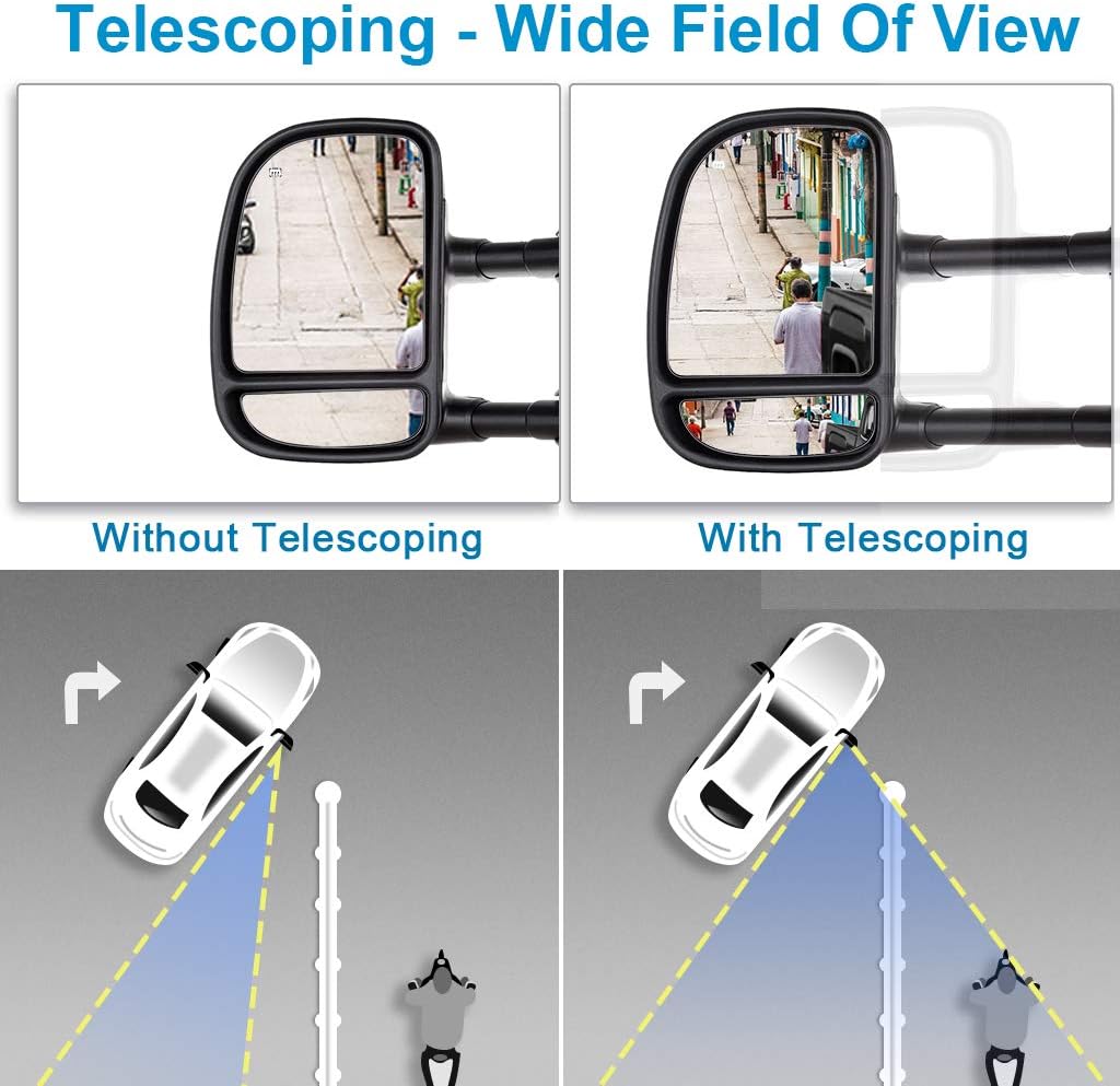 ECCPP Tow Mirrors Replacement fit for 99-07 for Ford for F250 for F350 Power Heated Telescopic Black View Mirror Pair Set Left Driver Right Passenger Side