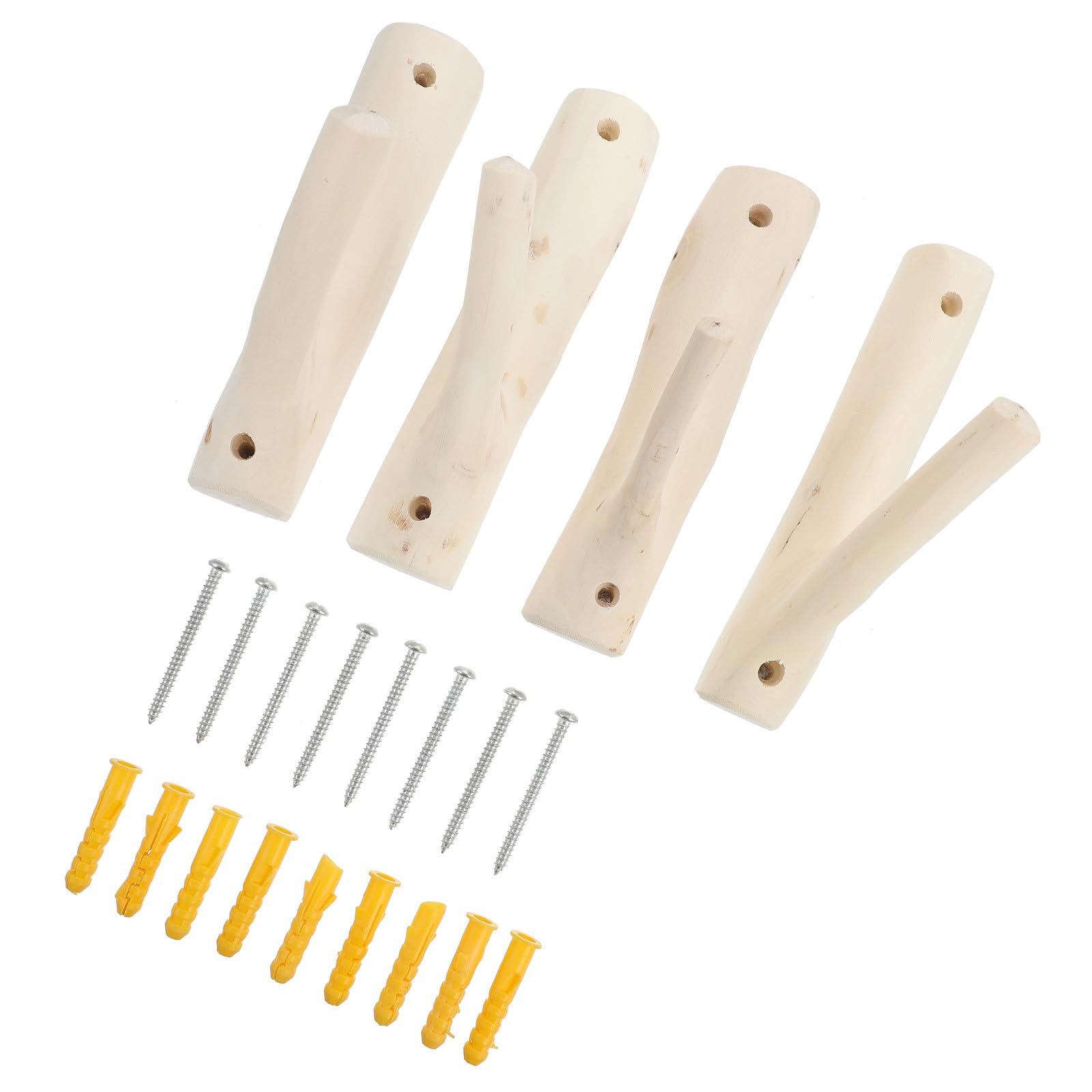 Patères murales créatives bois naturel branche arbre 4pcs