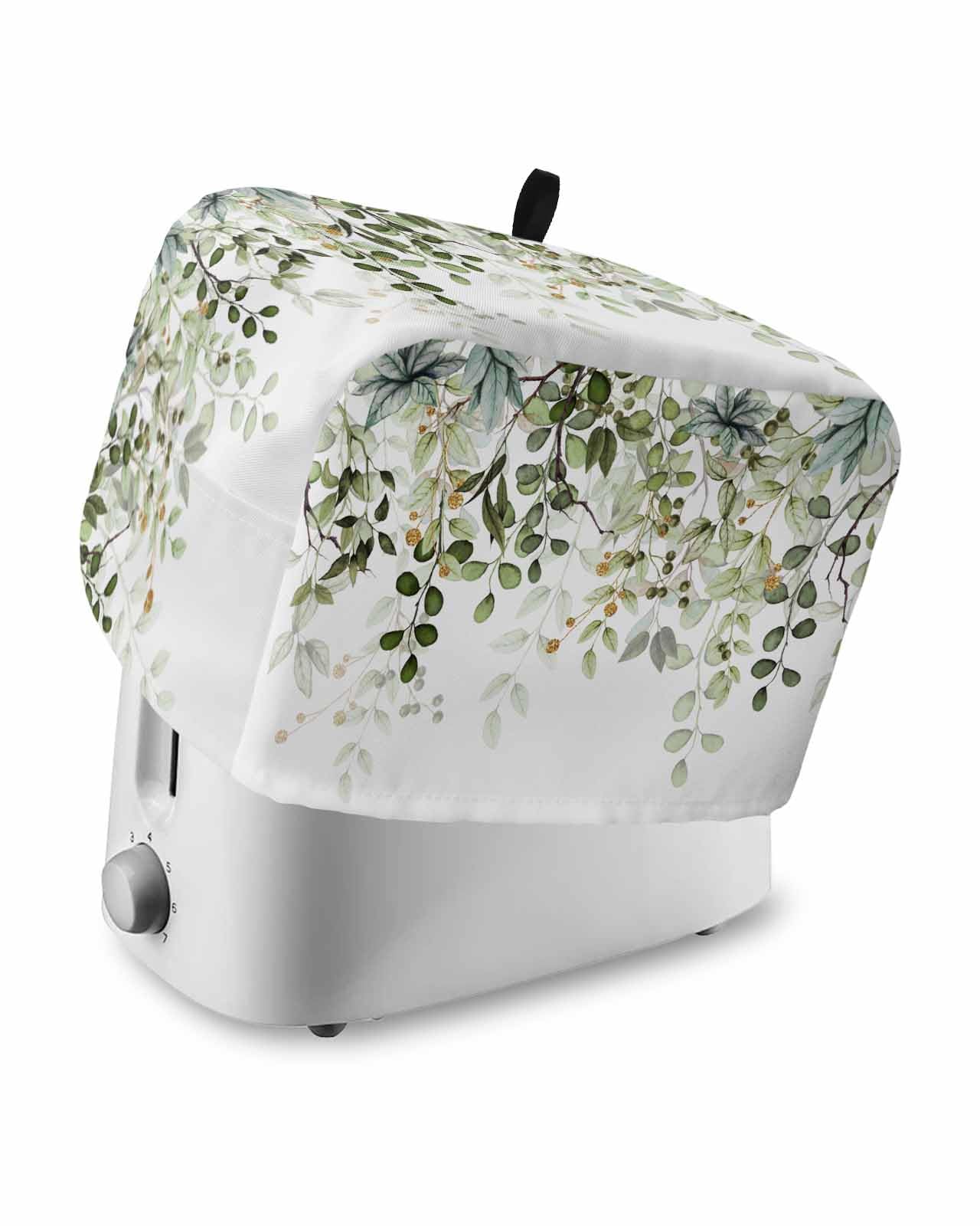 Sage Green Leaves 2 Slice Toaster Cover Small Appliance Cover Toaster Dustproof Fingerprint Protectors Machine Washable, Spring Eucalyptus Gold Watercolor