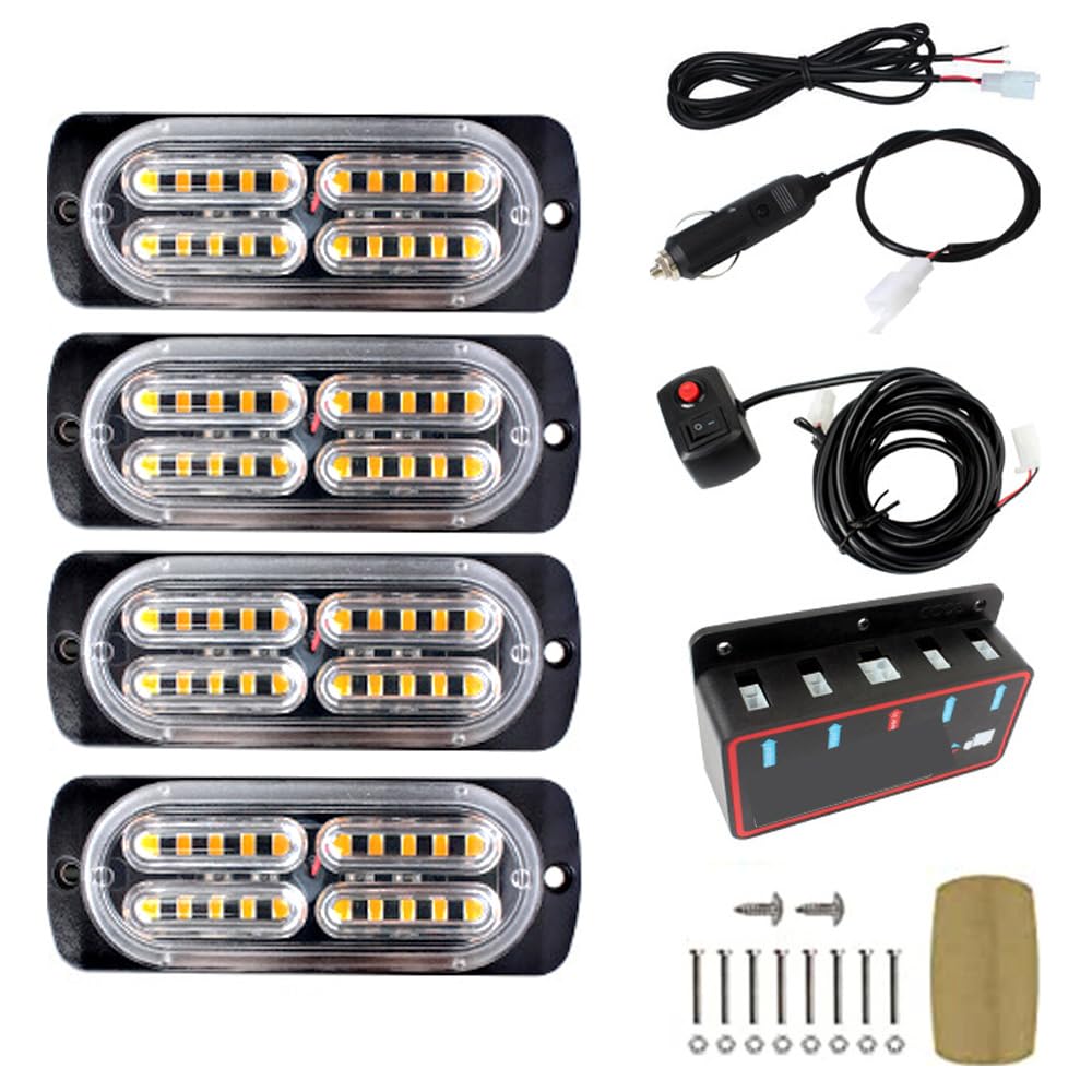 Luz estroboscópica de advertencia Riloer de 24 LED 12 V 10 W luz de emergencia de montaje en superficie compatible con remolques camionetas automóviles SUV y furgonetas roja y azul.