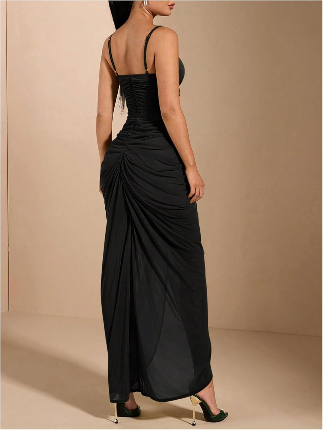 Floerns Women's Ruffle Ruched Cami Dress Draped Split Elegant Bodycon Maxi Dresses - Image 3