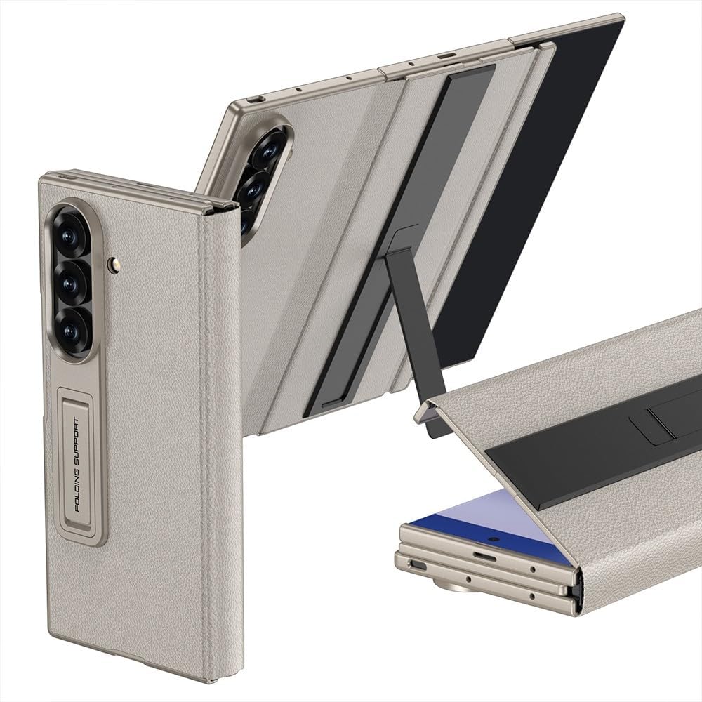Generic case Compatible with Samsung Galaxy Z Trifold (Couleur : Titanium Gray) Magnetic Hinge Leather Fold Case Stand with Front Glass Cover