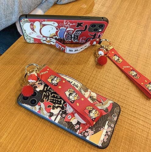Z-Soey Compatible With Iphone 11 Case With Phone Lanyard, 6.1 Inch Cute Japanese Lucky Cat Design, Glitter Luxury Soft Silicone 3D Emboss Phone Case Iphone 11 With Wrist Strap (Iphone 11, Red) #TOP4
