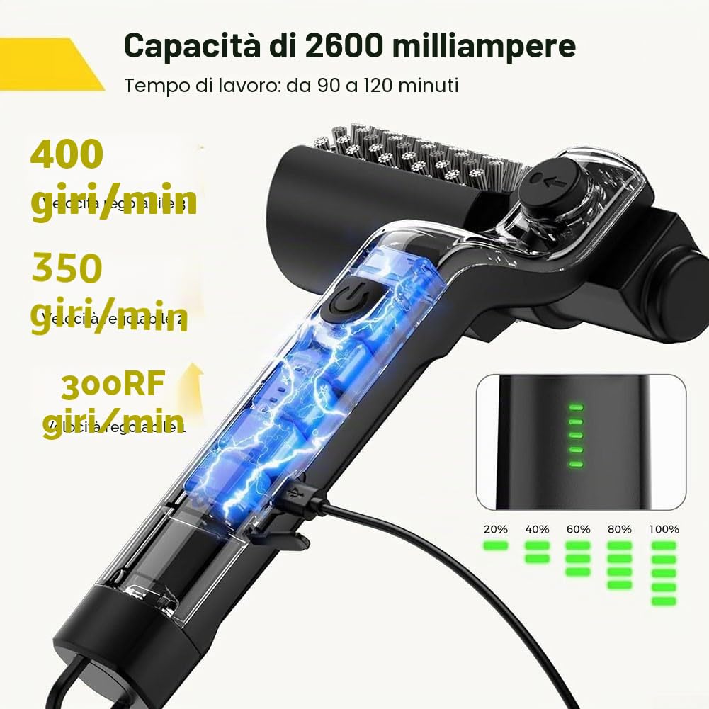 Spazzola elettrica per grill, spazzola per la pulizia della griglia del barbecue in acciaio inossidabile a 3 velocità, testine rotanti regolabili ricaricabili di tipo C per cucina barbecue