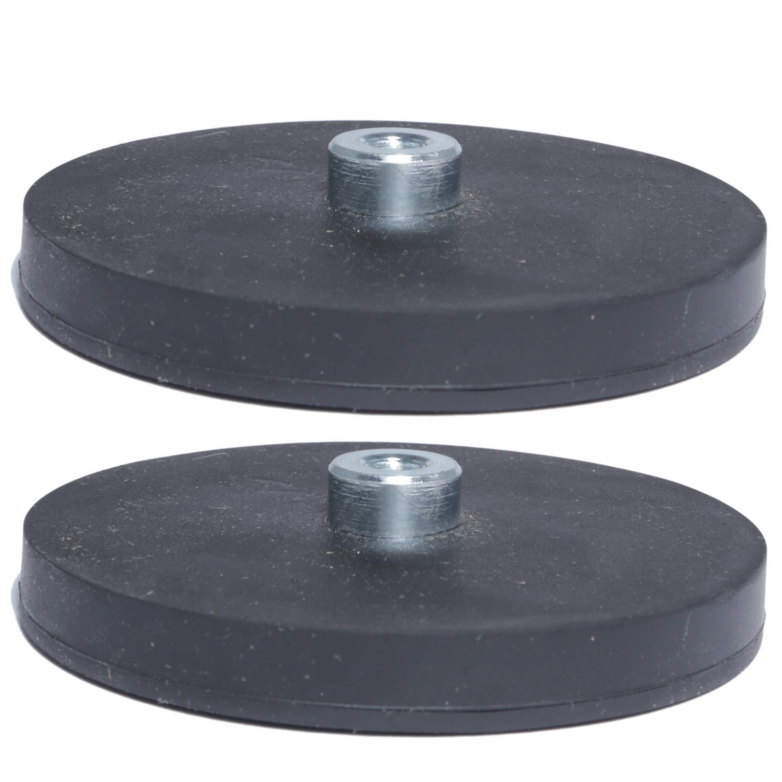 2x Neodym Magnete Gummiert Ø 88mm Mit M8 Außengewinde 55 KG Zugkraft Flachgreifer Magnet Scheibe Topfmagnet Gummi Runde Magnete mit Gewinde für Schrauben Öse oder Haken