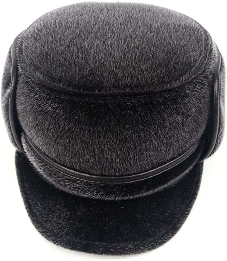Winter Russian Bomber Hats Warm Dad Hat Earflaps Baseball Cap Dad Hat Black Flat Cap (D XLarge)