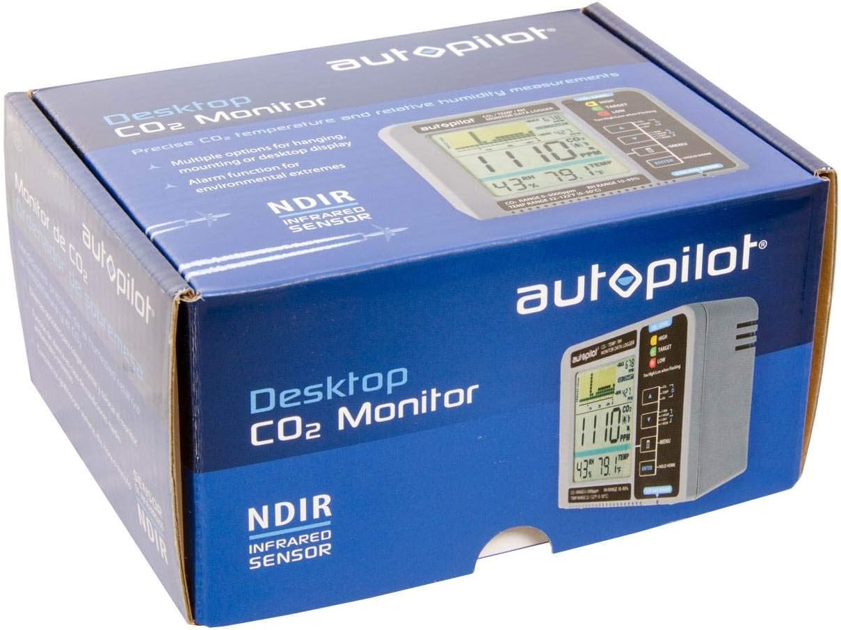 Autopilot APCEM2 Desktop Hydroponic Gardening CO2 RH Temperature Monitor and Data Logger for Greenhouse or Grow Room, White/Blue, 2 Pack