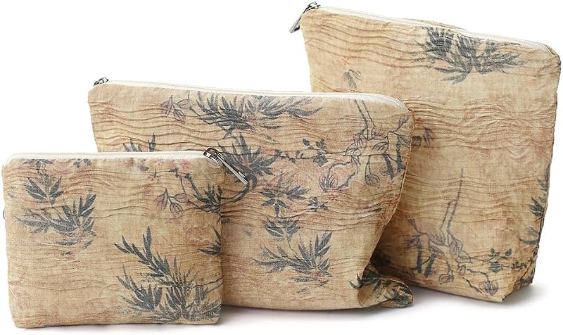Conjunto BBORGDC com 3 necessaires de maquiagem em diferentes tamanhos, estampa BambooLeaf, fechamento com zíper, modelo SN250425