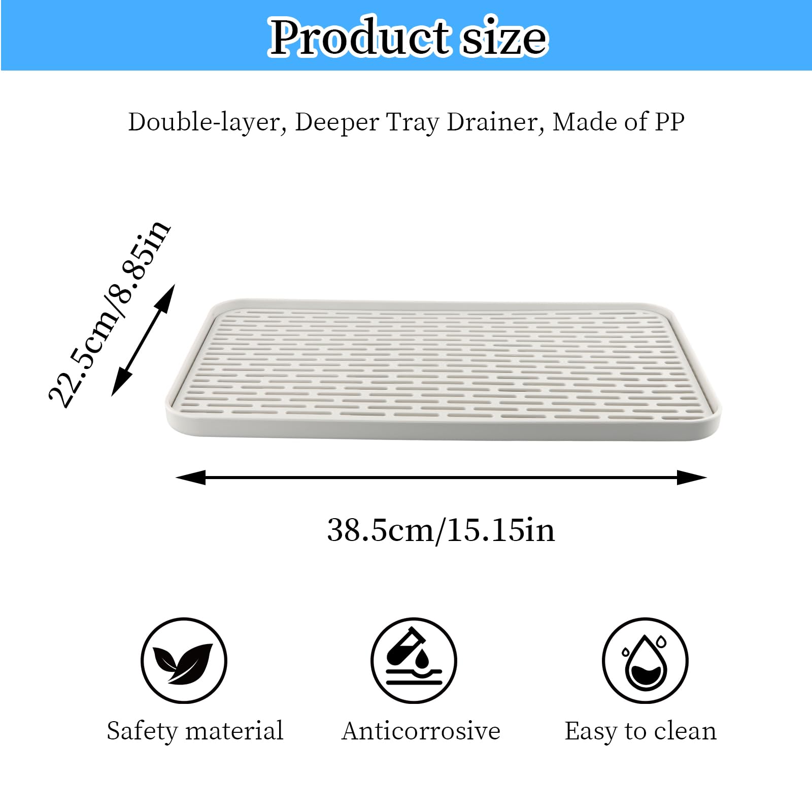 Vassoio Scolapiatti Doppio Strato 39x22.5cm | Grigio/Bianco - Antigoccia - Foto 2