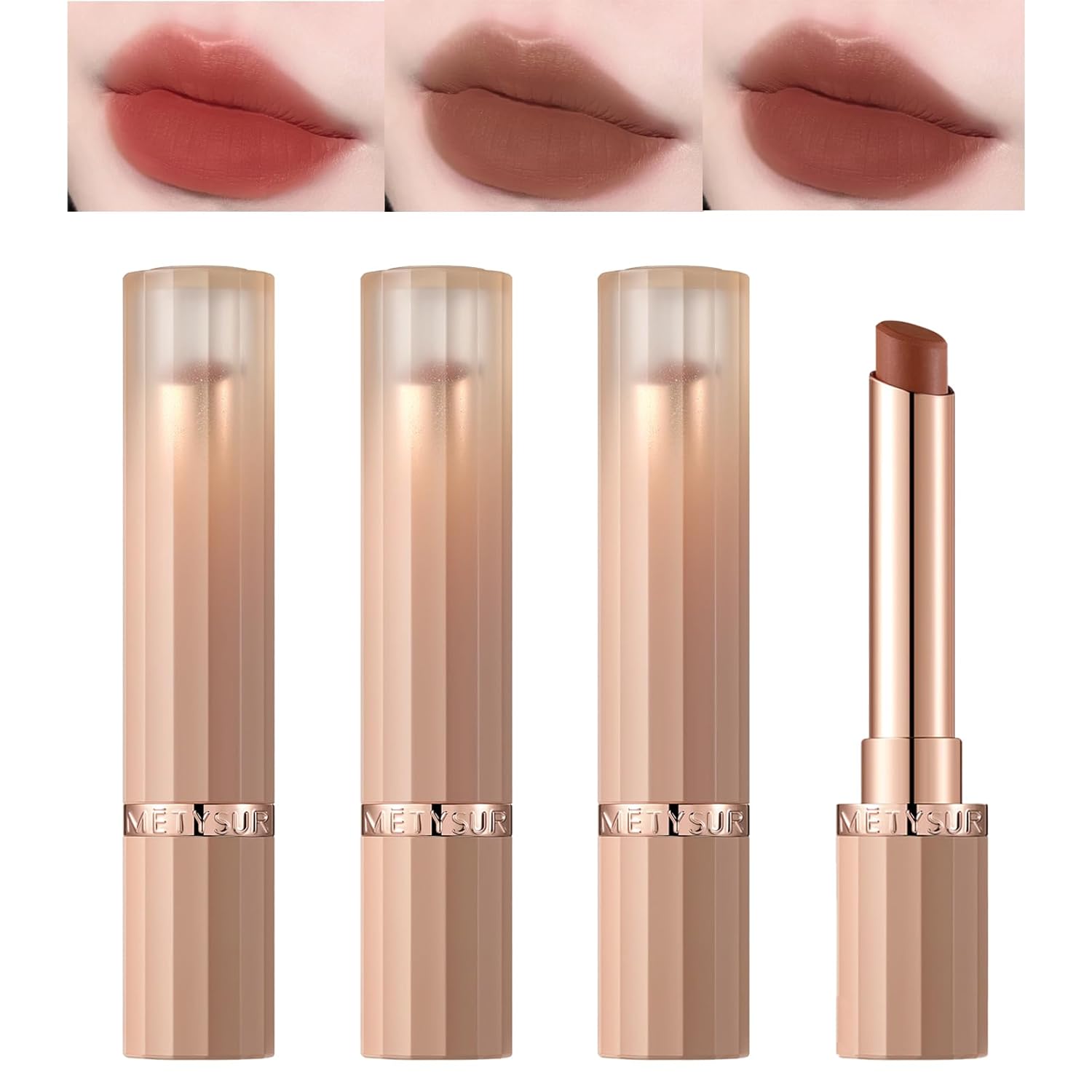 3 Colors Matte Nude Lipstick, Bold & Intense Nudes Paper Tube Lipsticks Smooth Velvety Lip Gloss, Long Lasting Lip Stick Non-Stick Cup Not Fade Nude Lip Stick