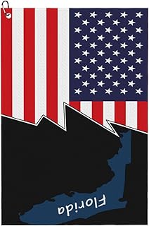 QIZYOQA Florida Terrain Map and America Golf Towel 24" X 16" Microfiber Waffle Pattern Golf Accessories for Golf Bag with Carabiner Clip