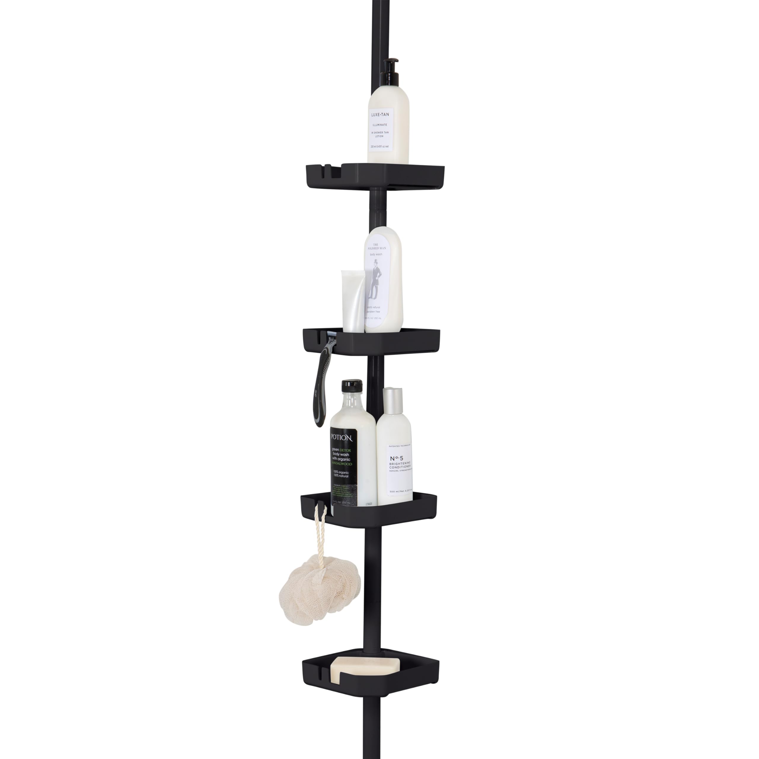 Bath Bliss 4 Tier Aluminum Tension Corner Shower Organizer Caddy in Matte Black