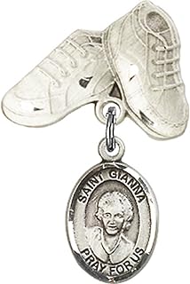 Sterling Silver Baby Badge with St. Gianna Beretta Molla Charm and Baby Boots Pin 1 X 5/8 inches