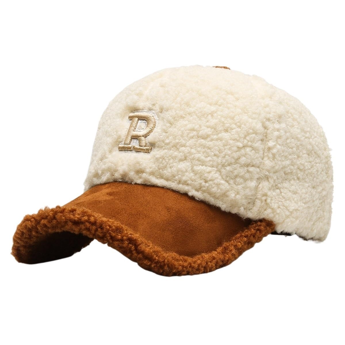 Chrisk Unisex Beige Winter Caps Letter Embroidery Lamb Wool Baseball Cap Teddy Cashmere Warm Caps (Color : Size : Adjustable)