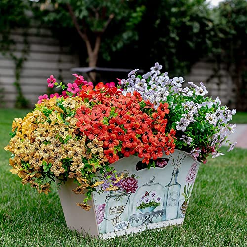 Axylex Artificial Flowers For Outdoors Fake Plants - 16 Bundles Faux Outside Greenery Boxwood No Fade Plastic Shrubs Fall Decor Farmhouse Home Garden Thanksgiving Mums (White) #TOP6