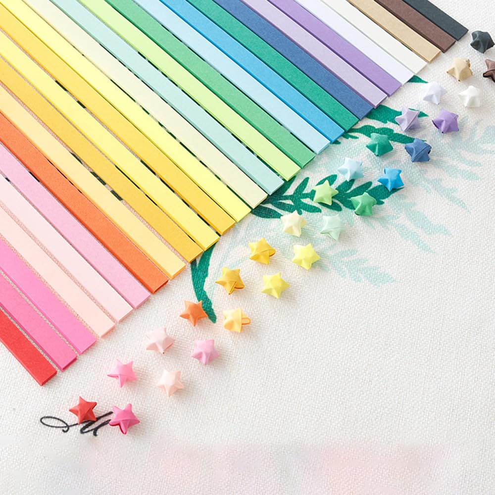 Tiras de Papel Origami Doble Cara 27 Colores Vibrantes para Estrellas de la Suerte, Papiroflexia