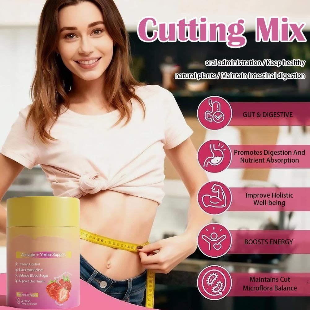 Cutting Mix, Cutting Drink Mix - Berberine, 5-HTP, Yerba Mate & Magnesium, FOS | Supports Satiety Signaling, Energy & Gut Health | Strawberry Açaí Flavor | Vegan, Sugar-Free, 30 Sticks — view 3